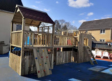 Load image into Gallery viewer, Kids Wooden Climbing Frame with Two Slides and Rockwall - Commercial Castle
