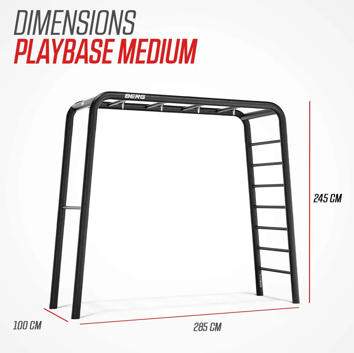 BERG PlayBase Medium dimensions: 285cm wide, 100cm deep, 245cm high
