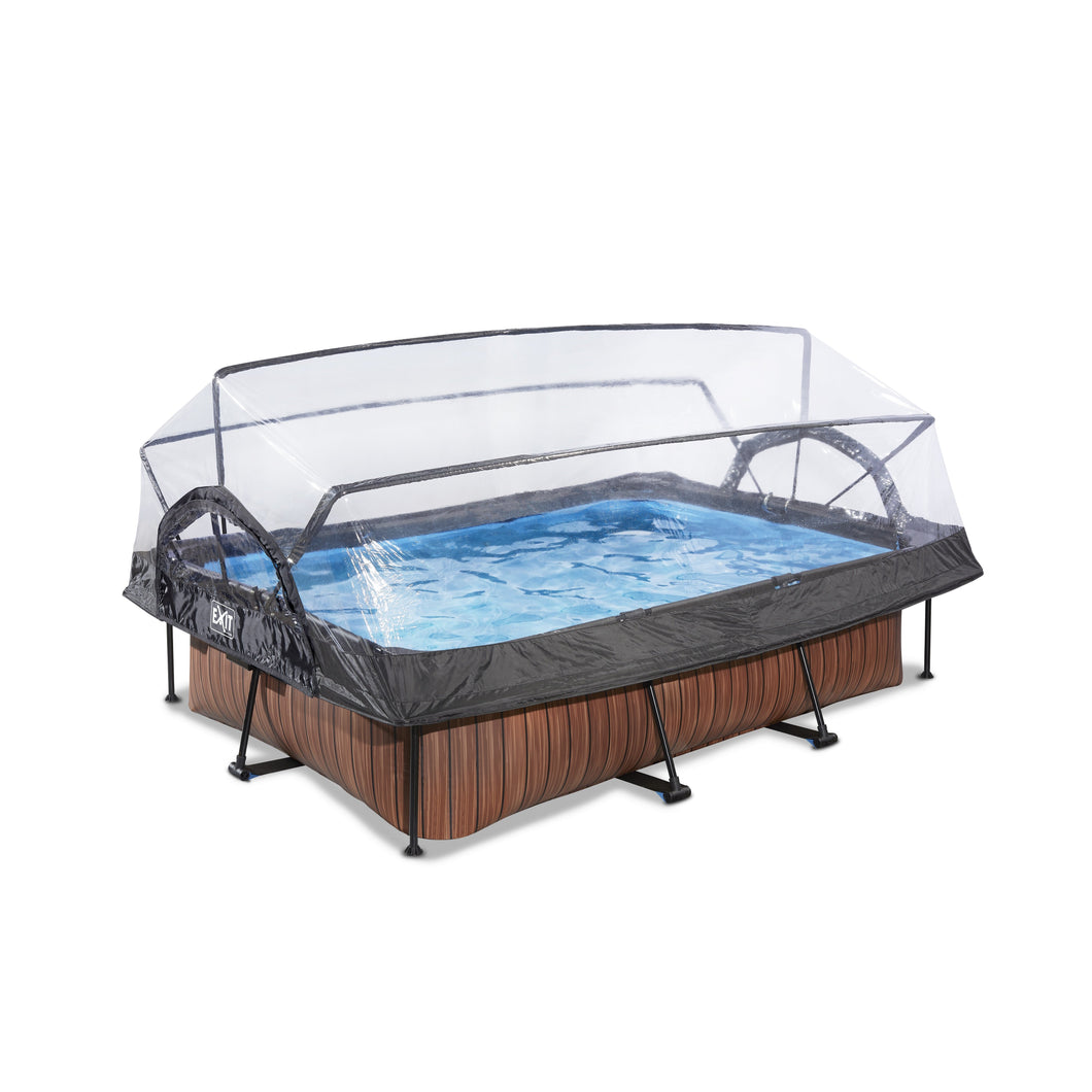 EXIT Wood pool 220x150x65cm, 300x200x65cm with dome and filter pump - brown