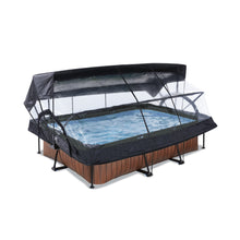 Load image into Gallery viewer, EXIT Wood pool 220x150x65cm, 300x200x65cm with dome, canopy and filter pump - brown
