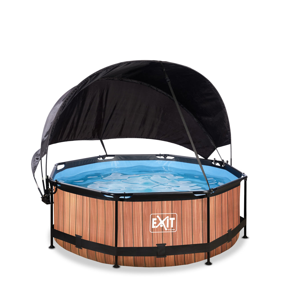 EXIT Wood pool ø244x76cm, ø300x76cm, ø360x76cm with canopy and filter pump - brown