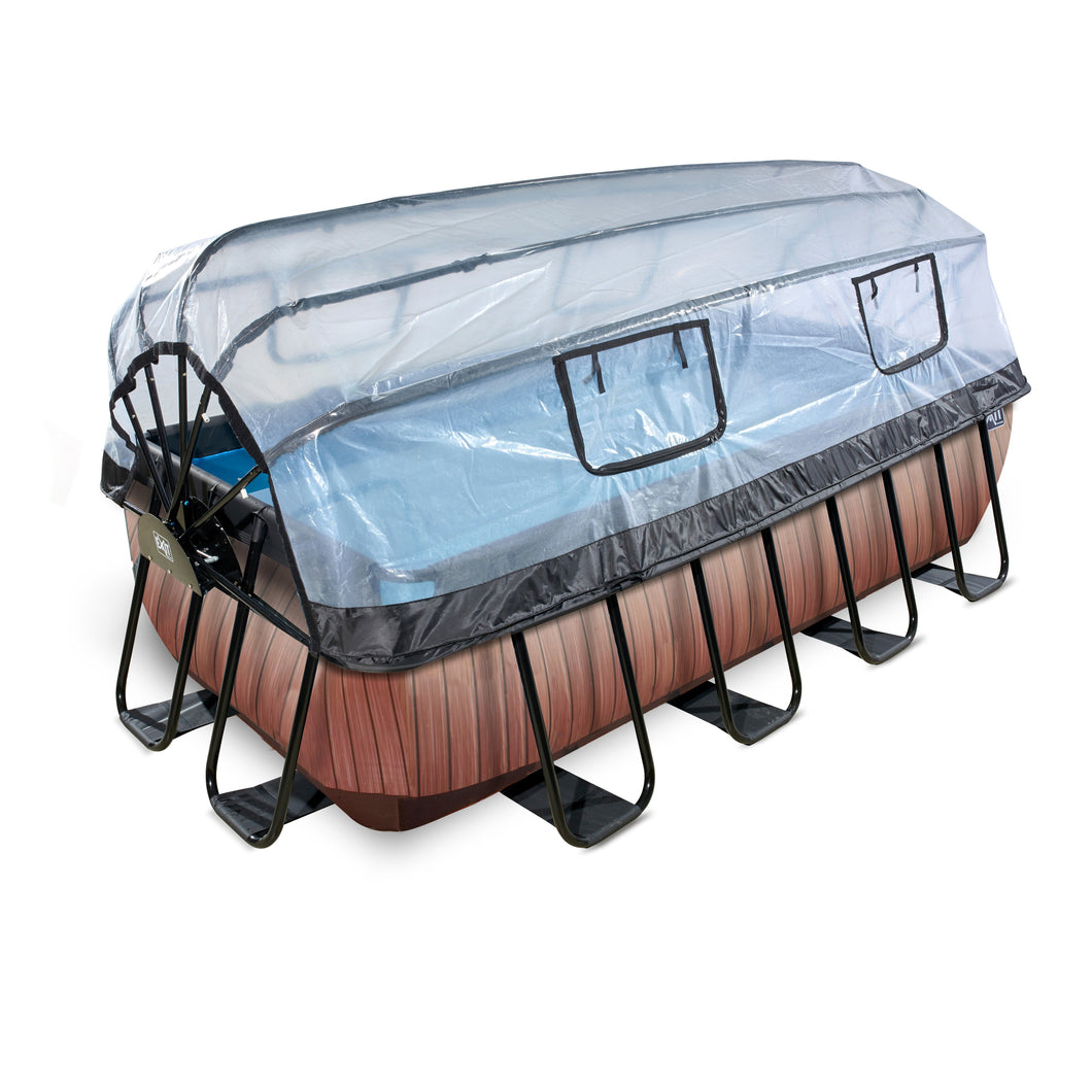 EXIT Wood pool 400x200x100cm, 540x250x100cm with dome and sand filter pump - brown