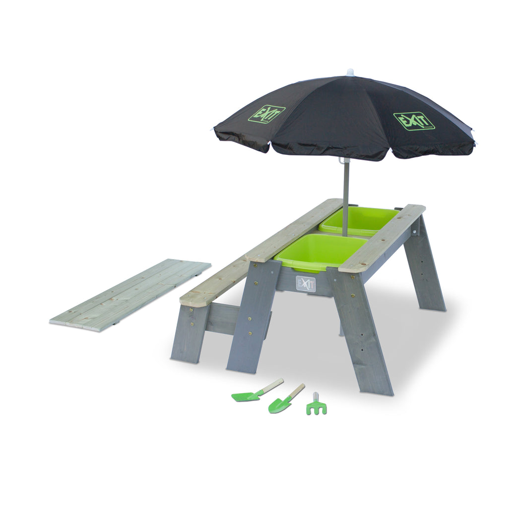 EXIT Aksent sand & water and picnic table (1 bench) with parasol and gardening tools