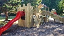 Load image into Gallery viewer, Kids Wooden Climbing Frame with Two Slides and Rockwall - Commercial Castle
