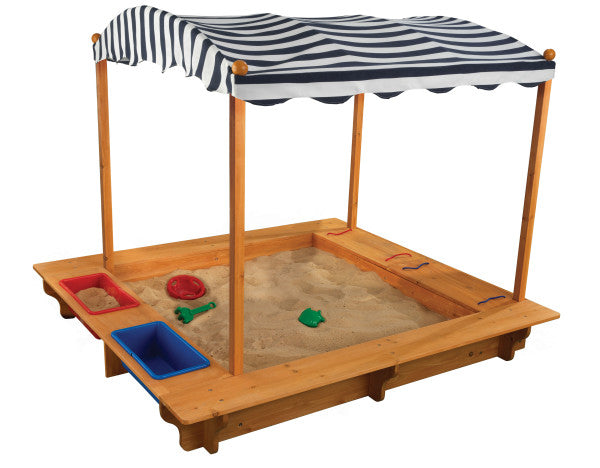 Outdoor Sandbox with Canopy - Navy & White